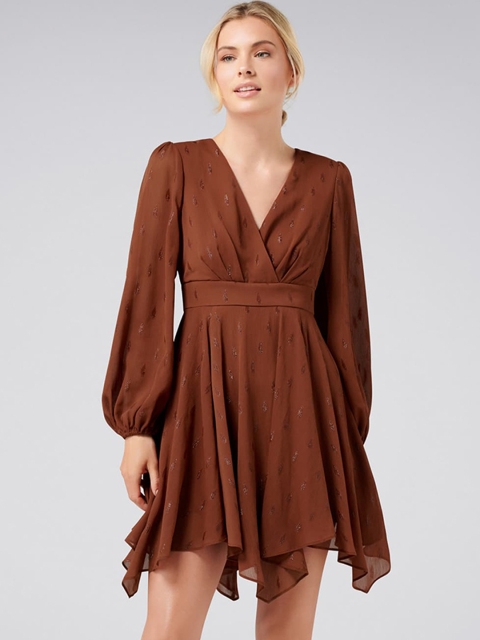 

Forever New Women Printed Rust Brown Fit and Flare Dress