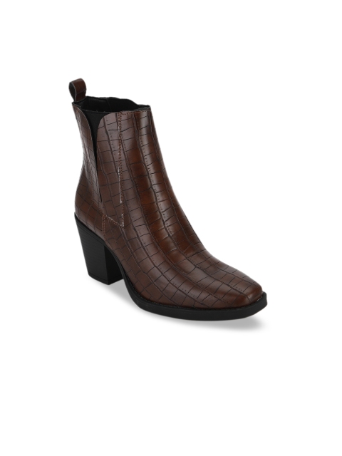 

Truffle Collection Women Brown Textured Heeled Boots