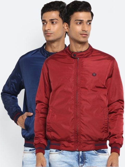 

Mufti Men Blue Solid Reversible Bomber Jacket