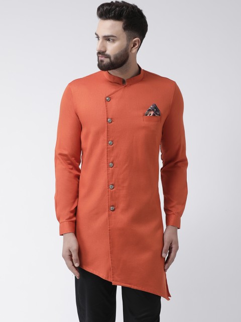 

I Know Men Orange Solid Asymmetric Straight Kurta