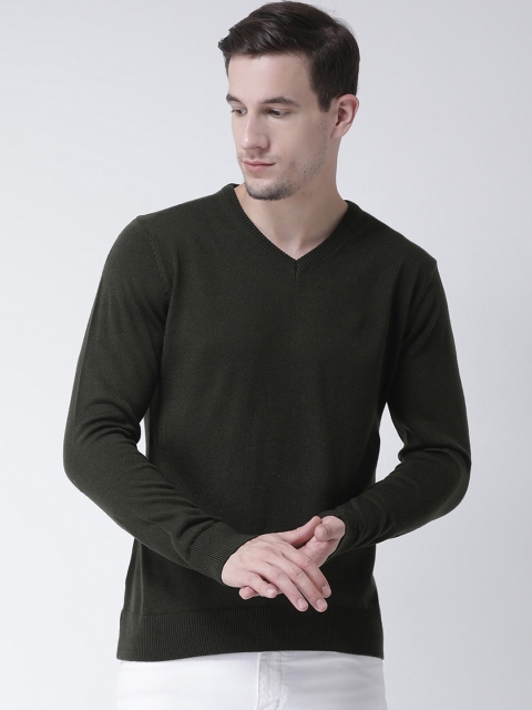 

Club York Men Olive Green Solid Pullover Sweater
