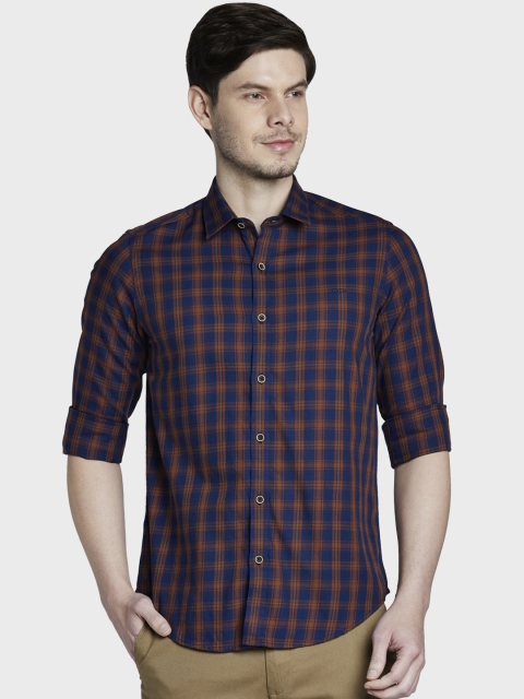 

ColorPlus Men Brown & Navy Blue Slim Fit Checked Casual Shirt