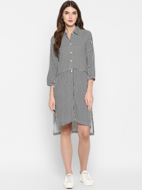 

MIAMINX Women White & Black Striped Tunic
