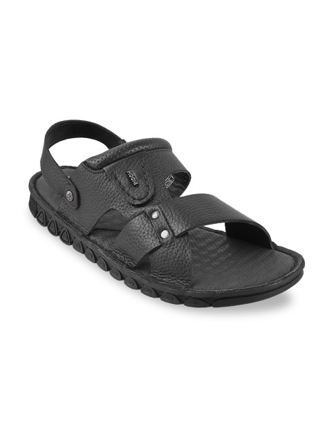 

Mochi Men Black Solid Leather Comfort Sandals