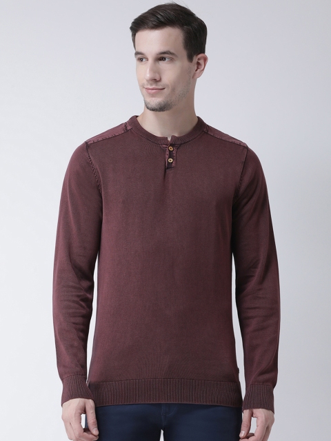 

Club York Men Burgundy Solid Pullover Sweater