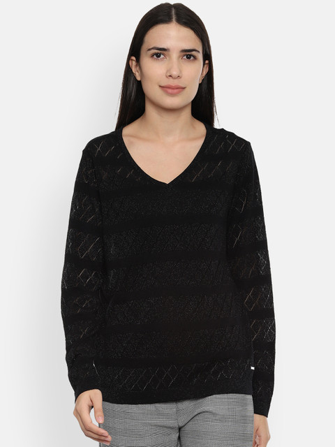 

Van Heusen Woman Black Self Design Top