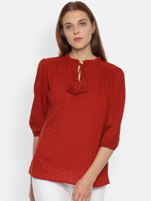 

Van Heusen Woman Red Self Design Top