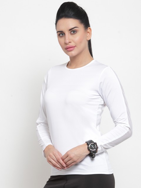 

Boston Club Women White Solid Slim-Fit Round Neck T-shirt