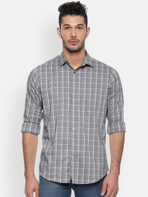 

Van Heusen Men Grey & White Slim Fit Checked Casual Shirt