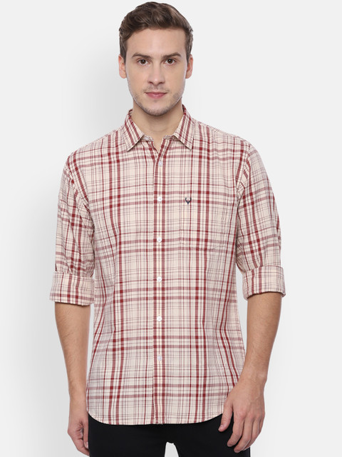 

Allen Solly Men Beige & Maroon Slim Fit Checked Casual Shirt