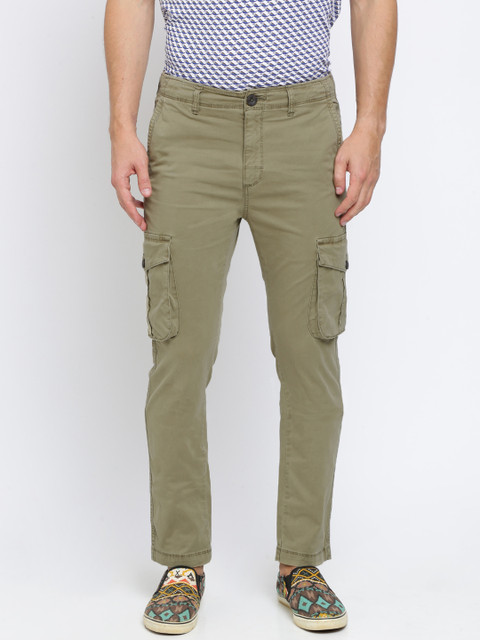 

Breakbounce Men Olive Green Slim Fit Solid Cargos