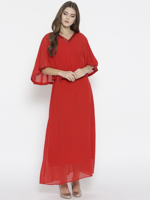 

Cottinfab Women Embellished Red Maxi Dress