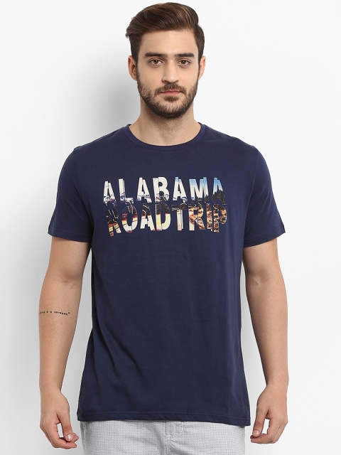

KVL Men Navy Blue Printed Round Neck T-shirt