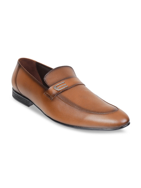 

Mochi Men Tan Brown Textured Leather Penny Loafers
