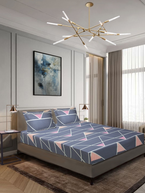 

Aura Grey Geometric 144 TC Cotton 1 King Bedsheet with 2 Pillow Covers