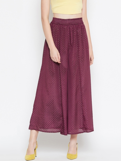 

PANIT Women Burgundy Embellished Flared Cropped Palazzos