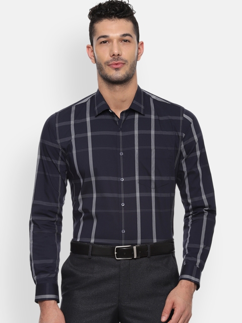 

Van Heusen Men Navy Blue & White Slim Fit Checked Formal Shirt