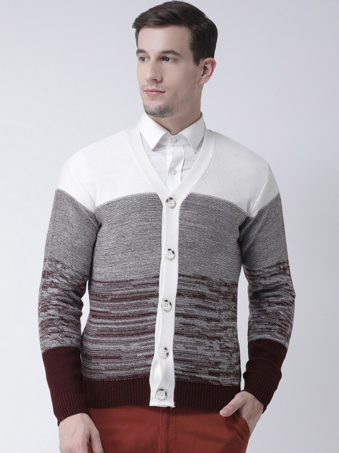 

Club York Men Maroon & Grey Colourblocked Sweater
