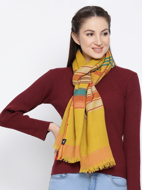 SHINGORA Women Yellow Woollen Striped Stole