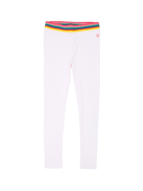

Allen Solly Junior Girls White & Pink Polka Dot Printed Ankle Length Leggings
