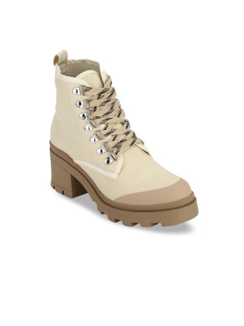 

Truffle Collection Women Beige Colourblocked High-Top Heeled Boots
