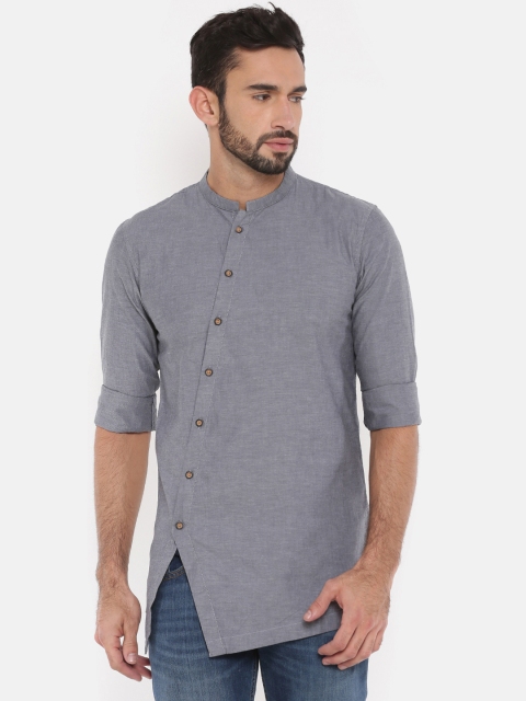 

The Indian Garage Co Men Grey Solid Straight Kurta