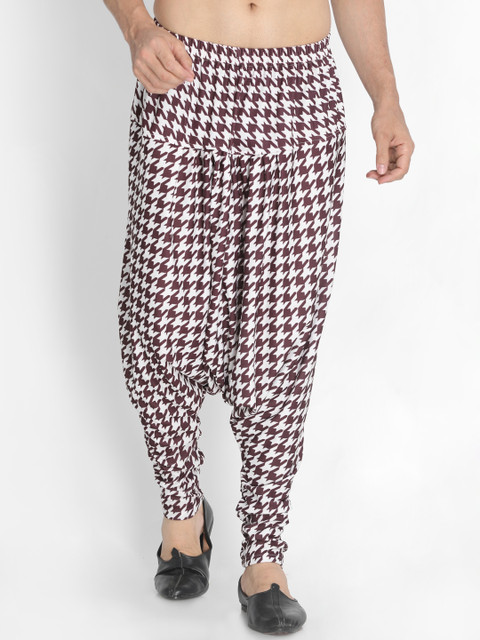 

VASTRAMAY Men Brown & White Houndstooth Printed Harem Pants, Maroon