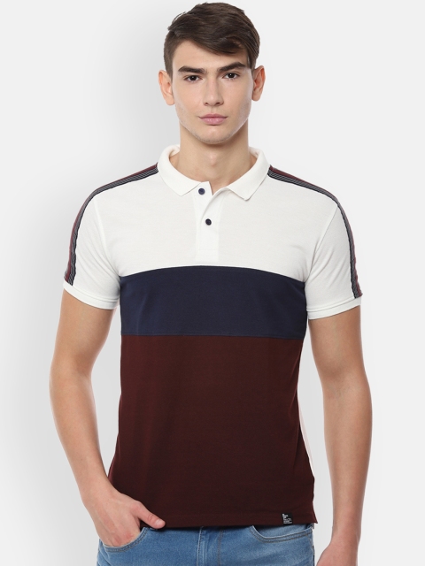 

People Men Off-White & Maroon Colourblocked Polo Collar T-shirt