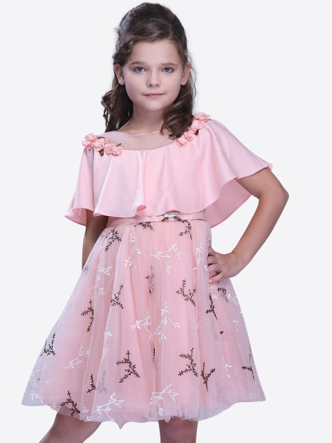 

CUTECUMBER Girls Pink Self Design Fit and Flare Dress