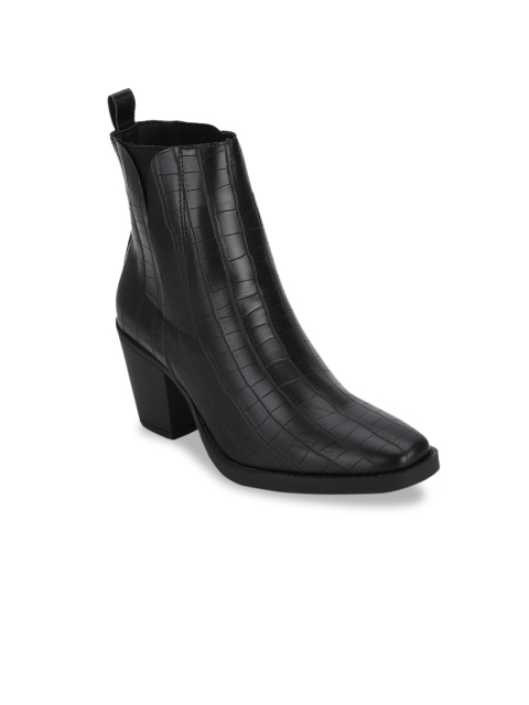 

Truffle Collection Women Black Textured Heeled Boots