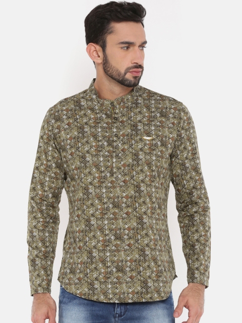 

The Indian Garage Co Men Green Printed Straight Kurta