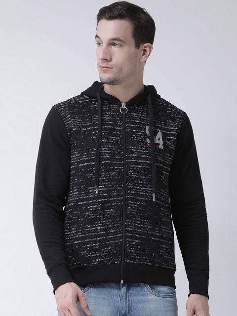 

Club York Men Black & White Printed Hooded Sweatshirt