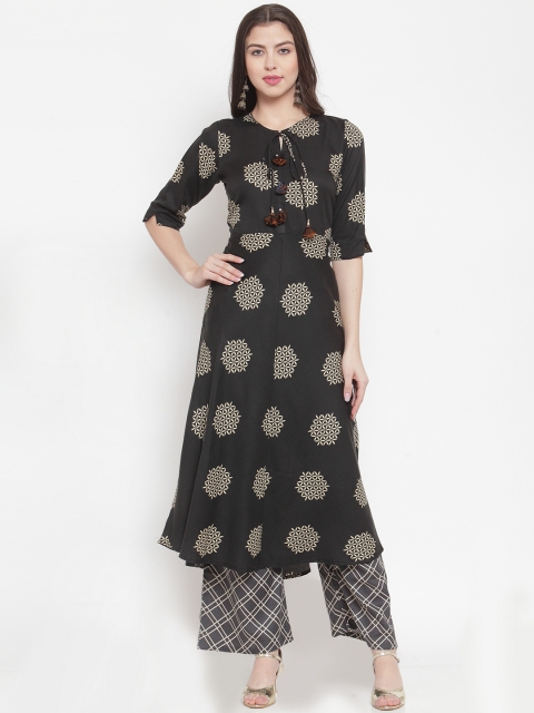 

Aujjessa Women Black & Beige Printed Kurta with Palazzos