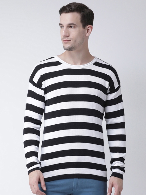

Club York Men Black & White Striped Sweater