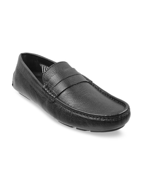 

Metro Men Black Solid Leather Penny Loafers