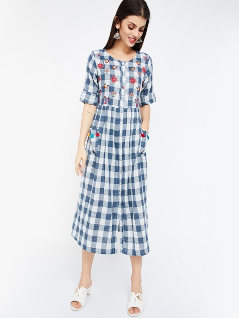 

Colour Me by Melange Women Checked Blue Fit and Flare Dress