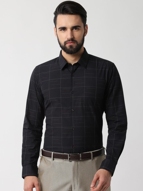 

Peter England Men Black Slim Fit Checked Formal Shirt
