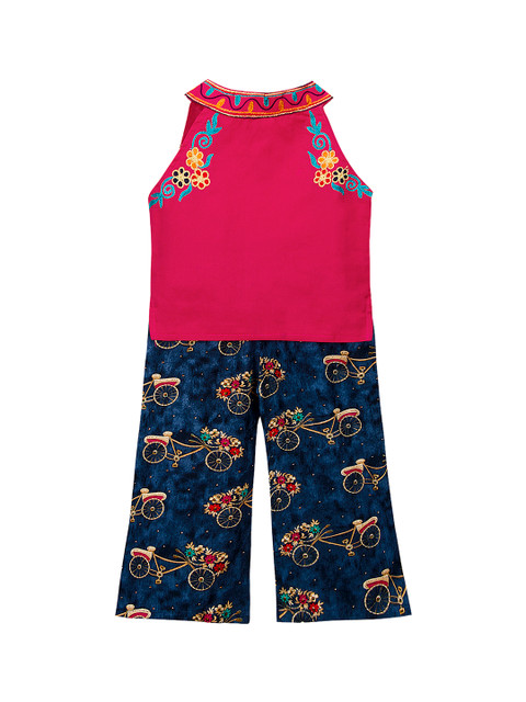 

KID1 Girls Pink & Blue Embroidered Kurta with Palazzos