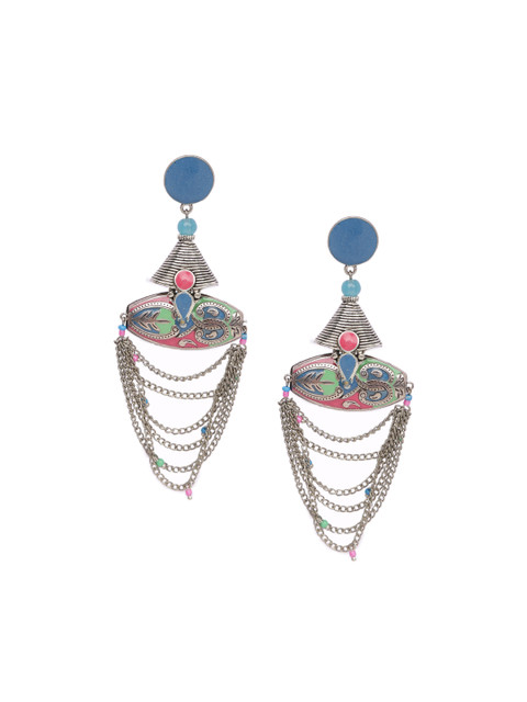 

DIVA WALK Silver-Plated & Blue Enamelled Contemporary Drop Earrings