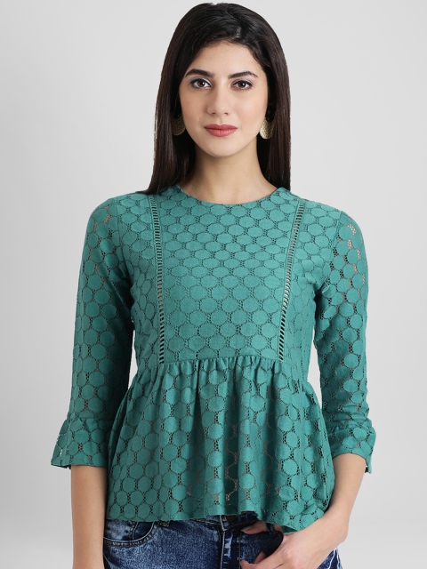 

Aayna Women Green Self Design Peplum Top