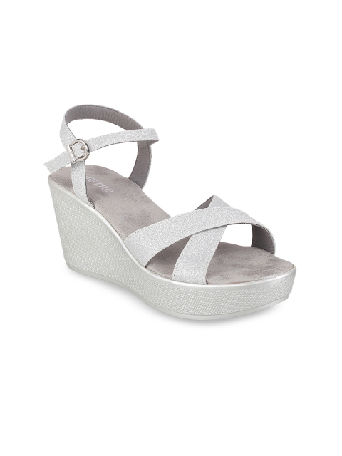 

Metro Women Silver-Toned Solid Sandals