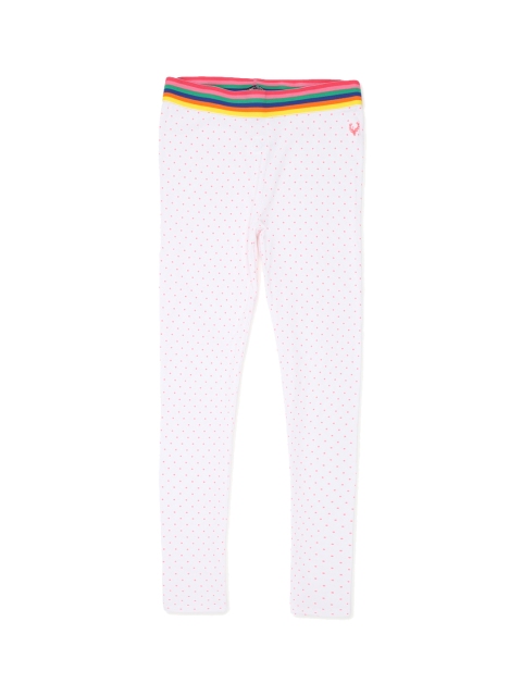 

Allen Solly Junior Girls White & Pink Polka Dot Printed Ankle Length Leggings