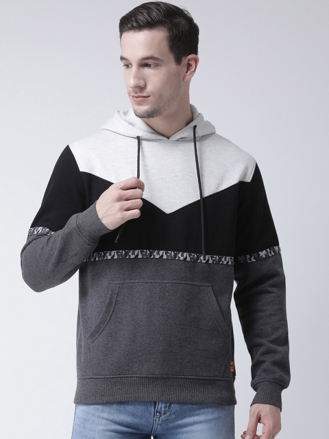 

Club York Men Charcoal Grey & Black Colourblocked Hooded Sweatshirt