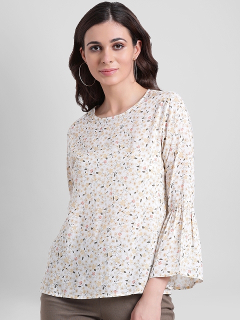 

Aayna Women Off-White Floral Print A-Line Pure Cotton Top