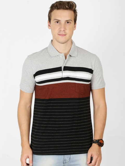

BULLMER Men Grey Striped Polo Collar T-shirt