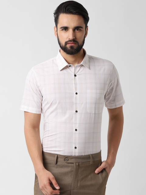 

Peter England Men Cream-Coloured & Blue Regular Fit Checked Formal Shirt