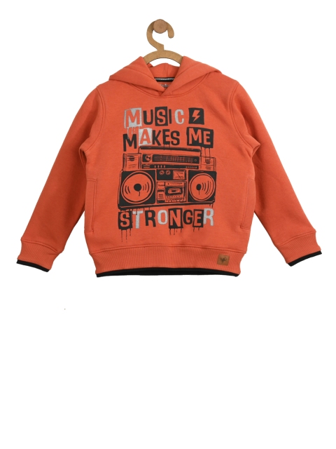 

Stupid Cupid Boys Rust Red Printed Hooded Sweatshirt