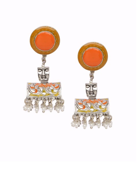 

DIVA WALK Silver-Plated & Mustard Orange Enamelled Contemporary Drop Earrings