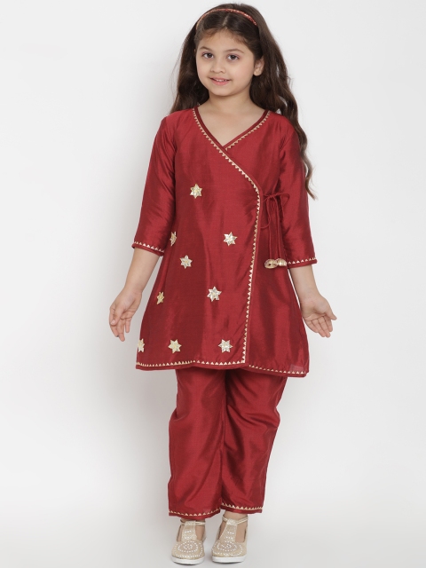 

Bitiya by Bhama Girls Maroon Embroidered Kurta with Palazzos