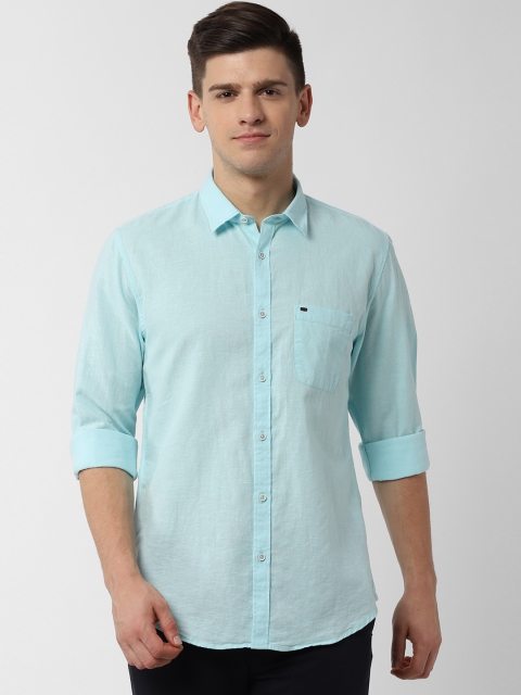 

Peter England Casuals Men Blue Slim Fit Solid Cotton Linen Casual Shirt
